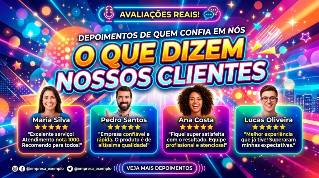 Customer testimonials with five-star ratings and comments from Maria Silva, Pedro Santos, Ana Costa, and Lucas Oliveira